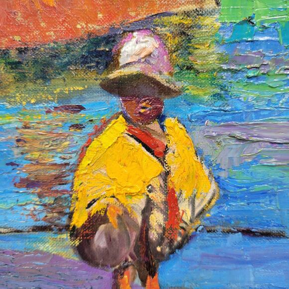 Vintage Boat Fisherman Oil Painting Canvas Framed Art Hanging Decor Signed - Picture 2 of 16